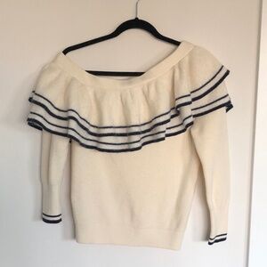 FRAME Ruffle One Shoulder Wool Blend Sweater, Off White, Size S